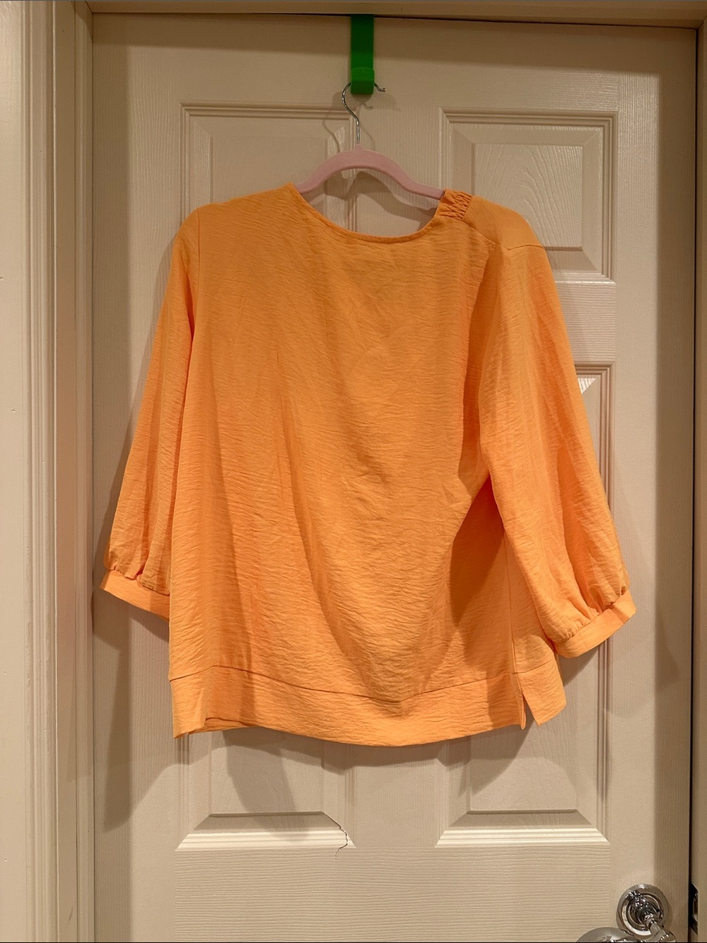 Ruffled V-Neck Lightweight Peach Sweatshirt - Picture 2 of 3